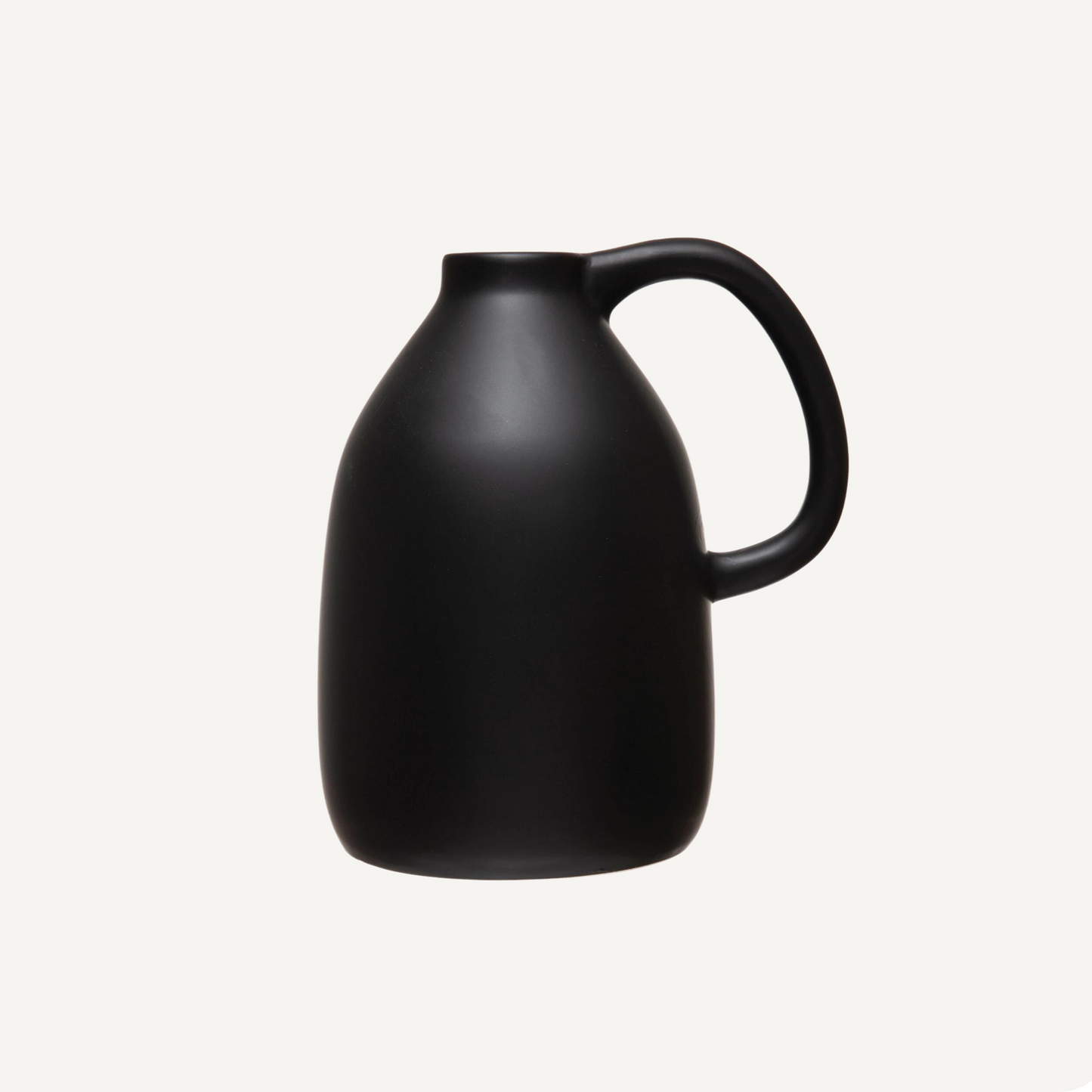 Ceramic Vase with Handle in Matte Black