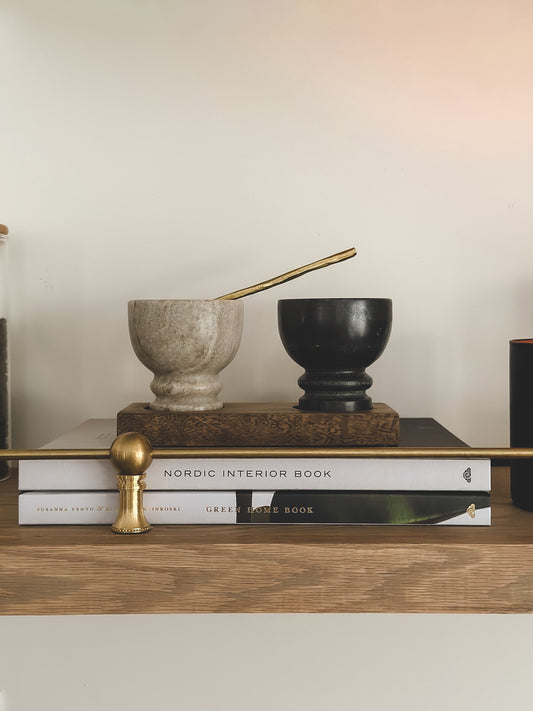 Wood Tray With Marble Bowls Set