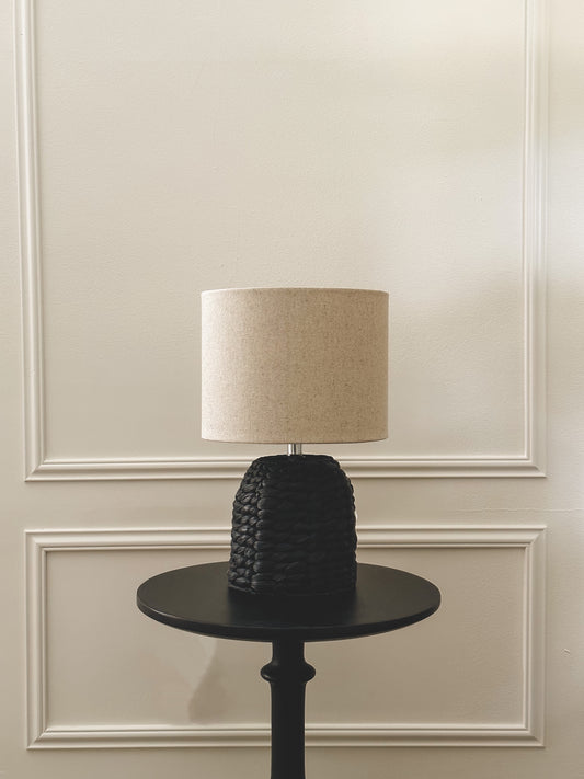 Woven Table Lamp with Linen Shade