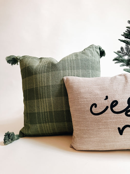 Hand Woven Plaid Pillow Green