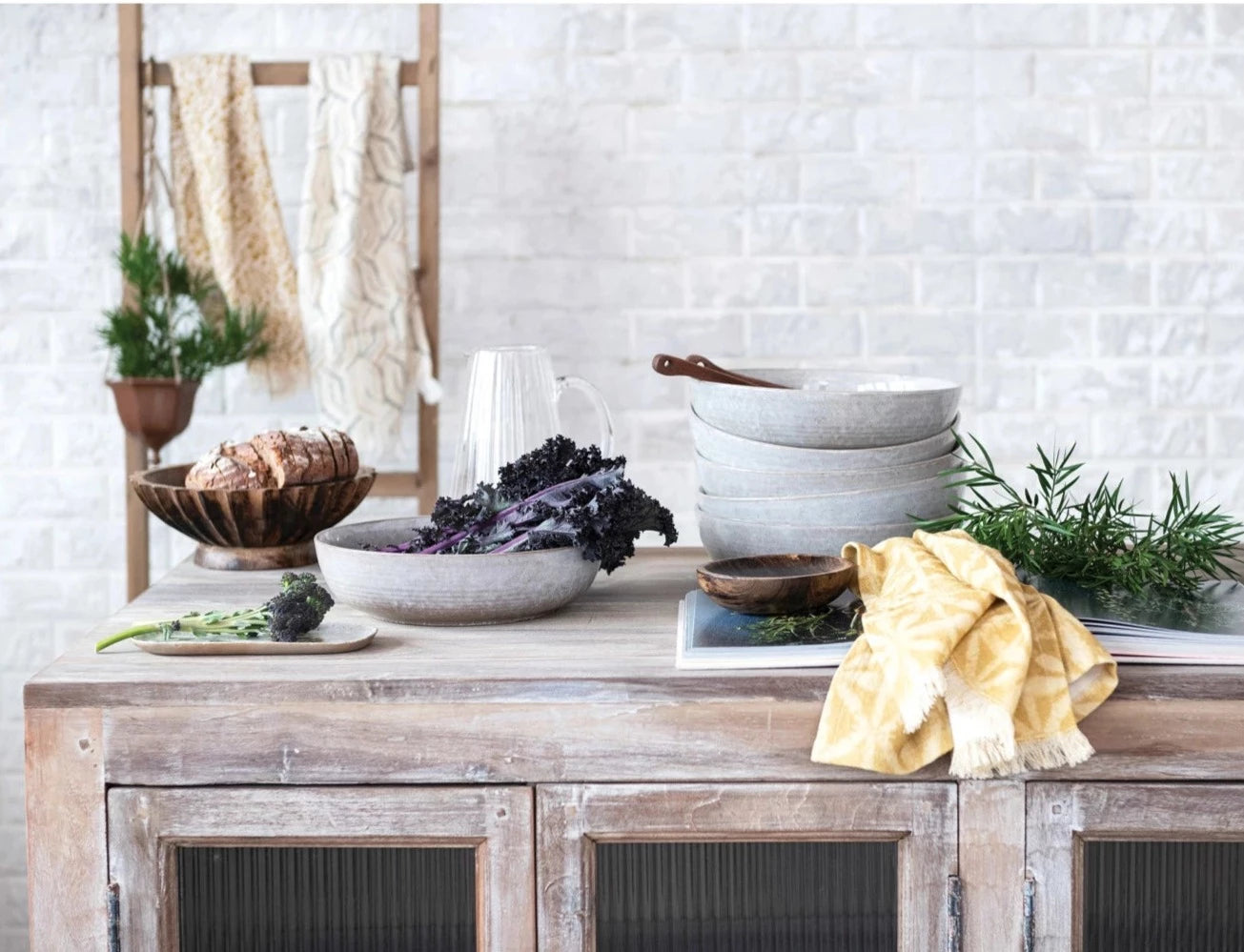 Scalloped Edge Carved Wood Footed Bowl