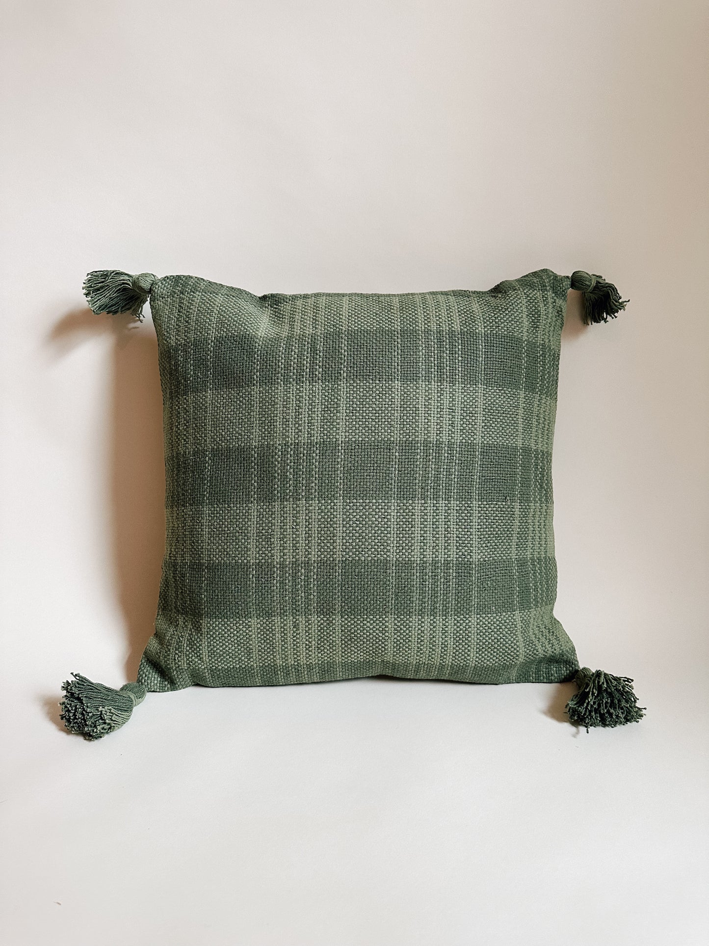 Hand Woven Plaid Pillow Green