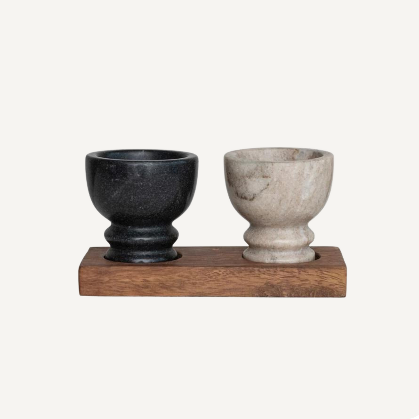 Wood Tray With Marble Bowls Set