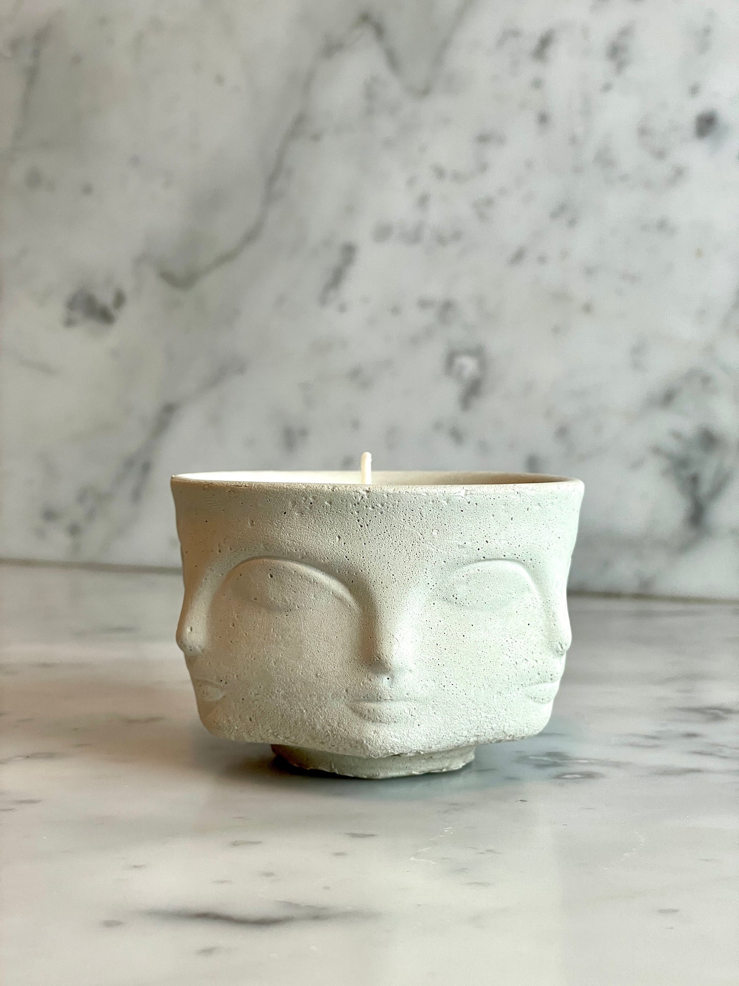 Hand-Poured Cement Face Candle
