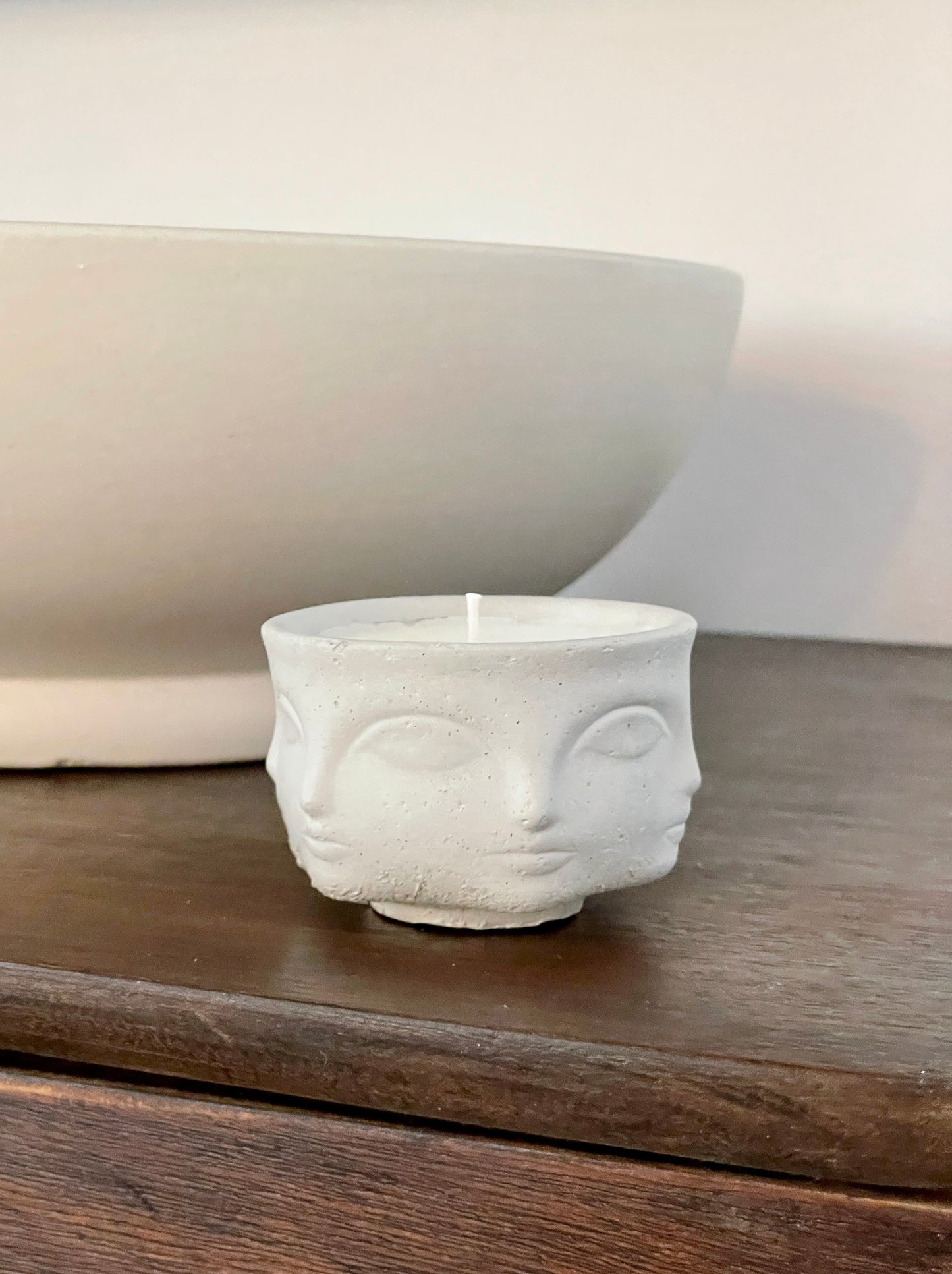 Hand-Poured Cement Face Candle